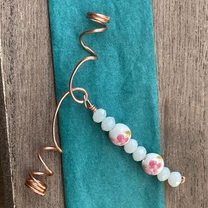 Loc/hair Jewelry w/ ceramic Rose imprinted bead
